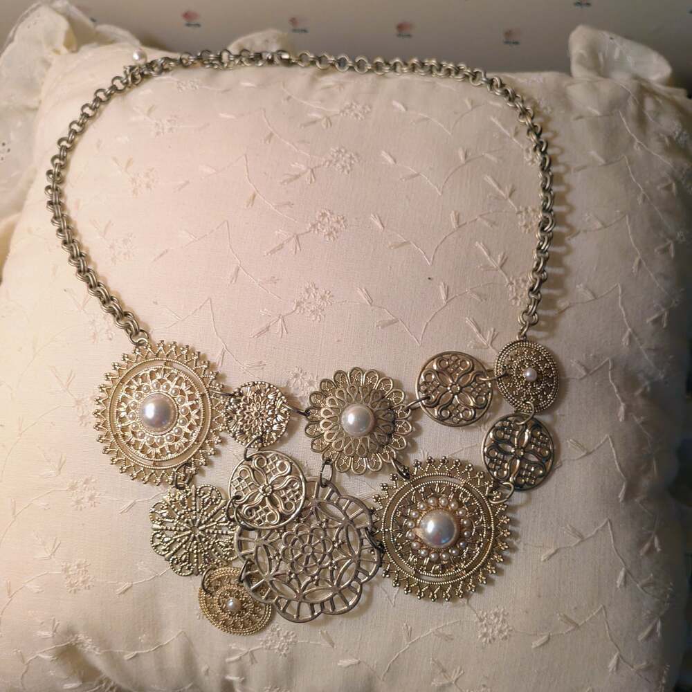 Lonna & Lilly Gold-Tone Textured Disc Statement Bib Necklace